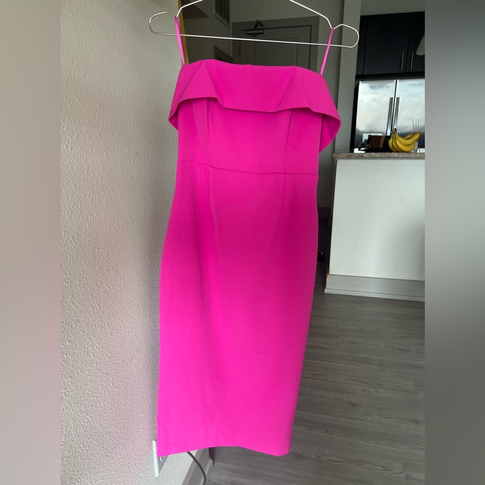 Hot pink Bardot cocktail dress